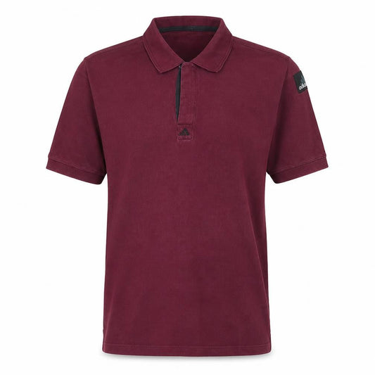 Front view of Adidas Men's Burgundy Cotton Short Sleeve Polo Shirt, size S