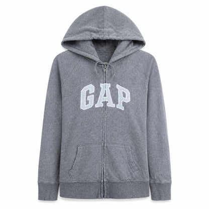 Gap Women Grey Full Zip Hoodie L Cotton Casual Sweatshirt