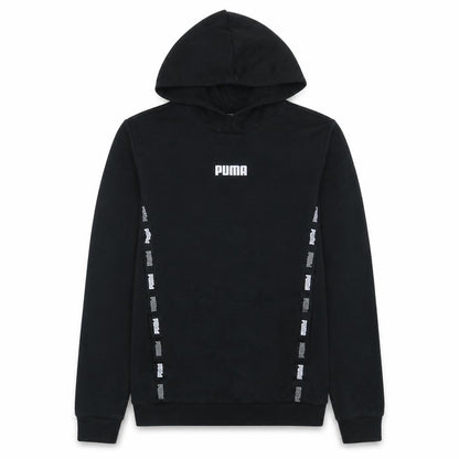 Front view of Puma boys’ black pullover hoodie 15-16 years logo fleece casual sweatshirt