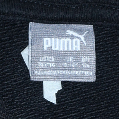 Puma Boys Black Pullover Hoodie 15-16 Years Logo Fleece Casual Sweatshirt