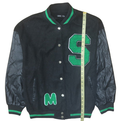 SHEIN Women Black Varsity Jacket Size 12 Letterman Style