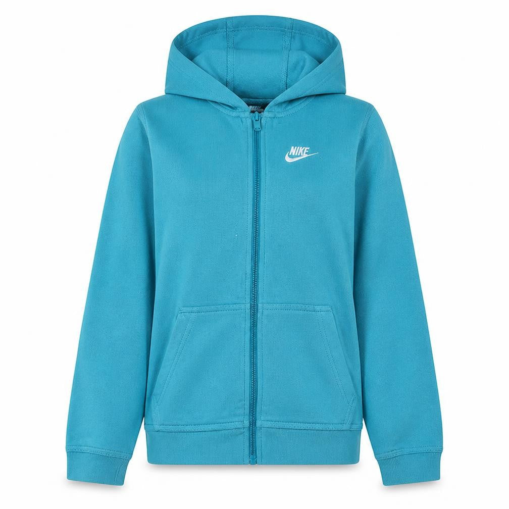 Front view of Nike girls’ blue full zip hoodie l 147-158cm fleece sweatshirt