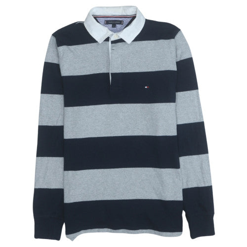 Tommy Hilfiger Men’s Grey Striped Long Sleeve Polo Shirt M