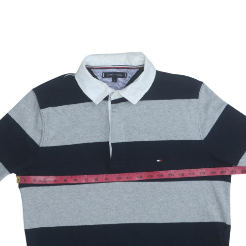 Tommy Hilfiger Men’s Grey Striped Long Sleeve Polo Shirt M