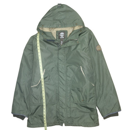 Timberland Men’s Green Hooded Parka Jacket L Nylon Water Resistant