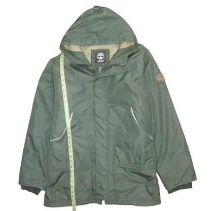 Timberland Men’s Green Hooded Parka Jacket L Nylon Water Resistant