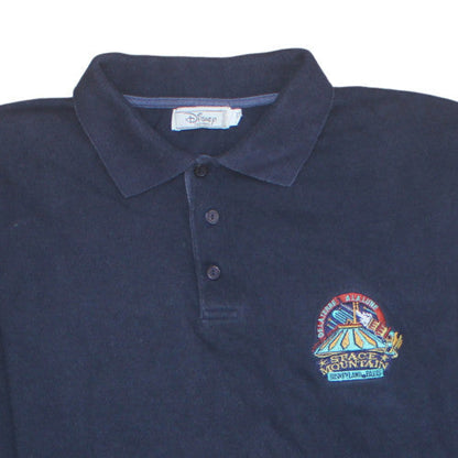 Disney Men Navy Long Sleeve Polo Space Mountain 100% Cotton L