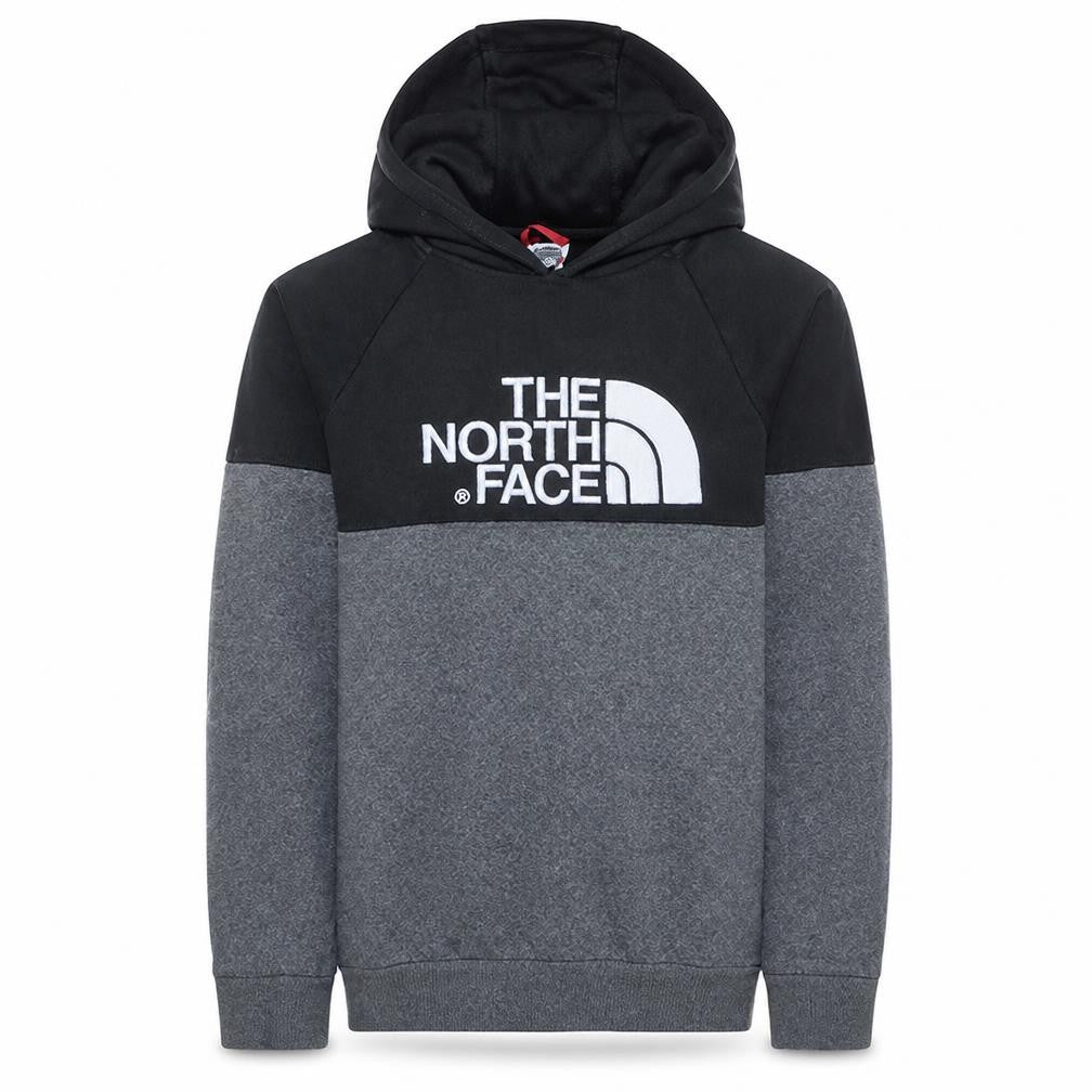 Front view of The North Face boys’ grey xl pullover hoodie fleece sweatshirt