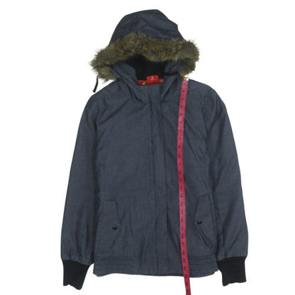 Puma Women's Blue Hooded Fur Trim Short Puffer Jacket Size M