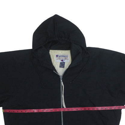Champion Men's Black Hooded Football Jacket L Insulated Vintage