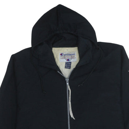 Champion Men's Black Hooded Football Jacket L Insulated Vintage