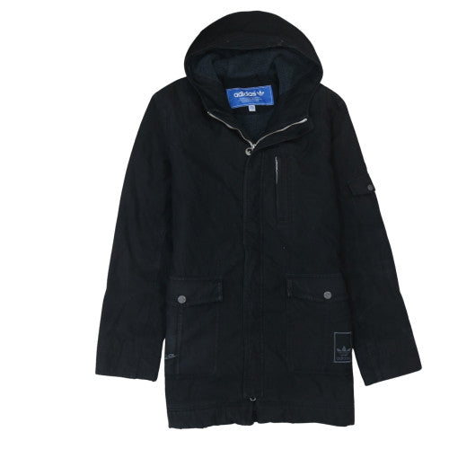 Adidas Men's Black Hooded Parka Coat Size M Cotton Lined Winter