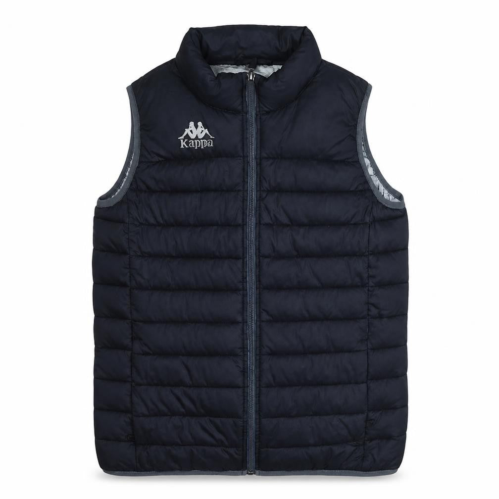 Front view of Kappa boys’ black puffer sleeveless waistcoat 12 years