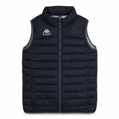 Front view of Kappa boys’ black puffer sleeveless waistcoat 12 years