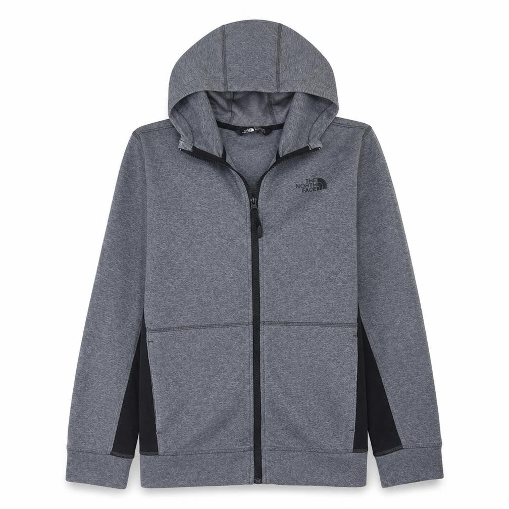Front view of The North Face boys’ grey xl full zip hoodie - cotton blend outdoor sweatshirt