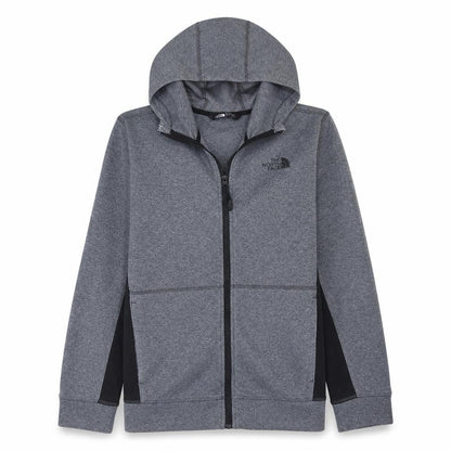 Front view of The North Face boys’ grey xl full zip hoodie - cotton blend outdoor sweatshirt