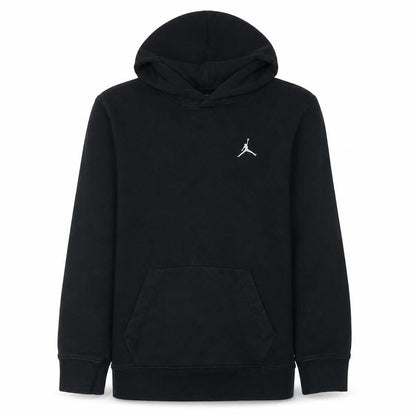 Front view of Jordan boys’ black pullover hoodie sweatshirt, size 10-11, years fleece logo