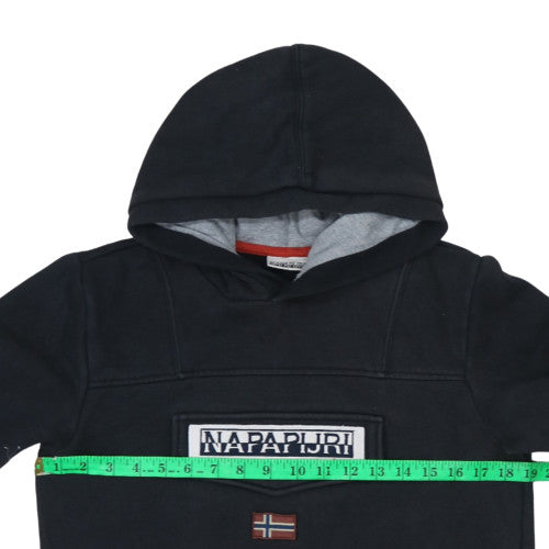 Napapijri Boys Black Pullover Hoodie 16 Years Fleece Lined Logo Top