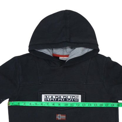 Napapijri Boys Black Pullover Hoodie 16 Years Fleece Lined Logo Top
