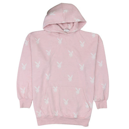Missguided Women Pink Playboy Pullover Hoodie Size M Fleece Lined