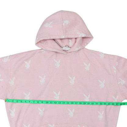 Missguided Women Pink Playboy Pullover Hoodie Size M Fleece Lined