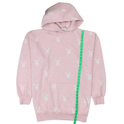 Missguided Women Pink Playboy Pullover Hoodie Size M Fleece Lined