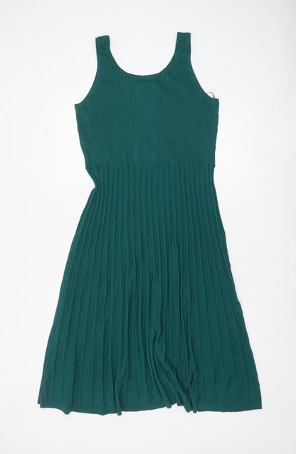Seasalt Cornwall Green Fit & Flare Sleeveless Knit Dress UK 14