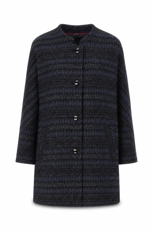 La Redoute Women’s Blue Herringbone Long Overcoat Size 10