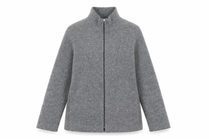 David Nieper Women's Grey Wool Blend Mid-Length Zip Coat Size 10