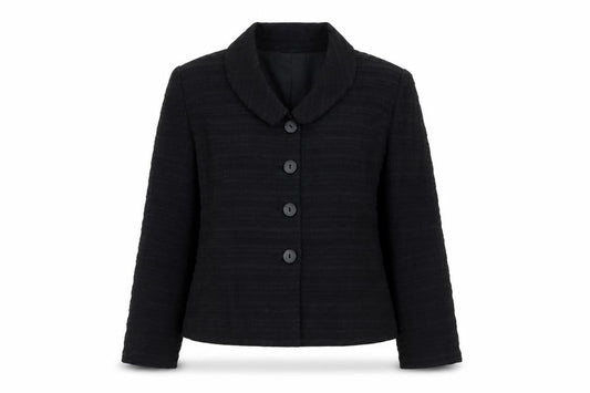 Front view of Alex & Co. Women's Black Shawl Collar Blazer, size 12, Lined Classic
