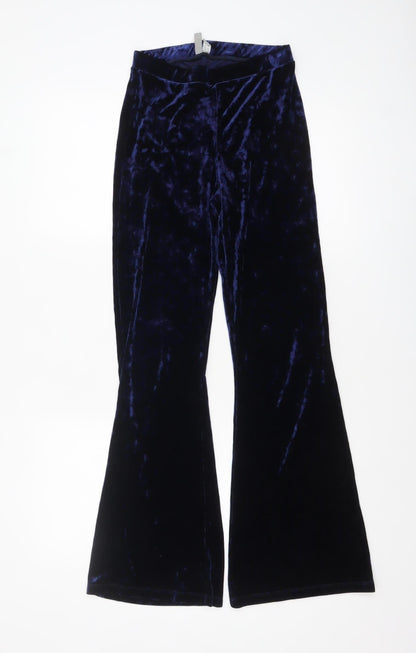 ASOS Women Navy Blue Velvet Flared Trousers UK 6