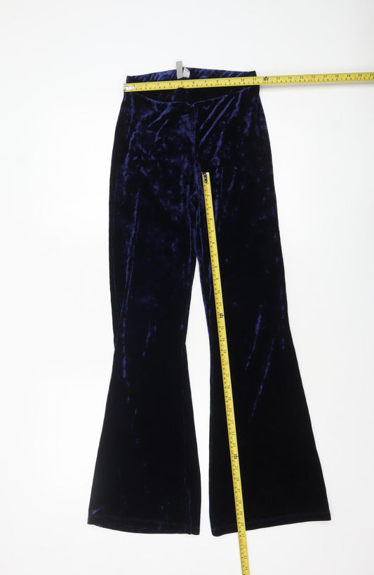 ASOS Women Navy Blue Velvet Flared Trousers UK 6