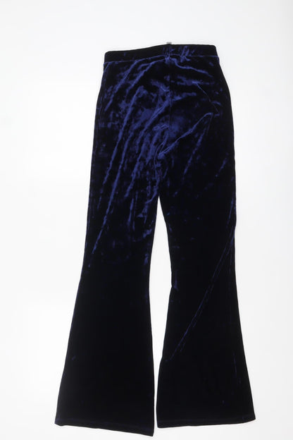 ASOS Women Navy Blue Velvet Flared Trousers UK 6