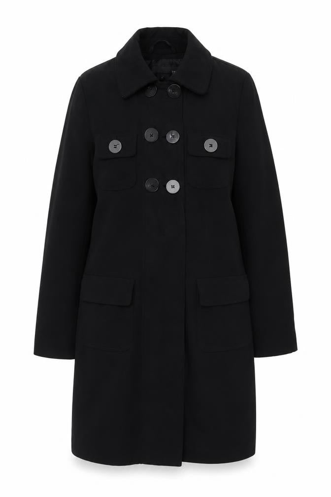 Next Women Black Long Trench Coat Size 10 Classic Buttoned Style