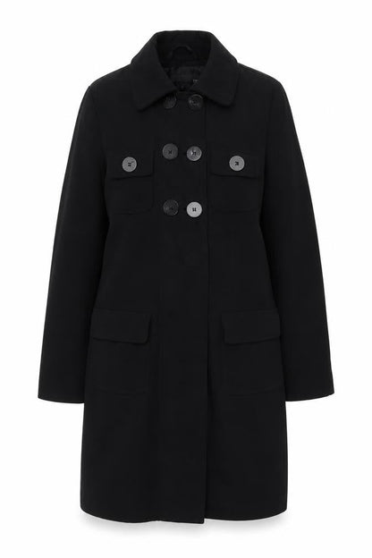 Next Women Black Long Trench Coat Size 10 Classic Buttoned Style