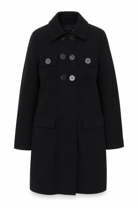 Next Women Black Long Trench Coat Size 10 Classic Buttoned Style