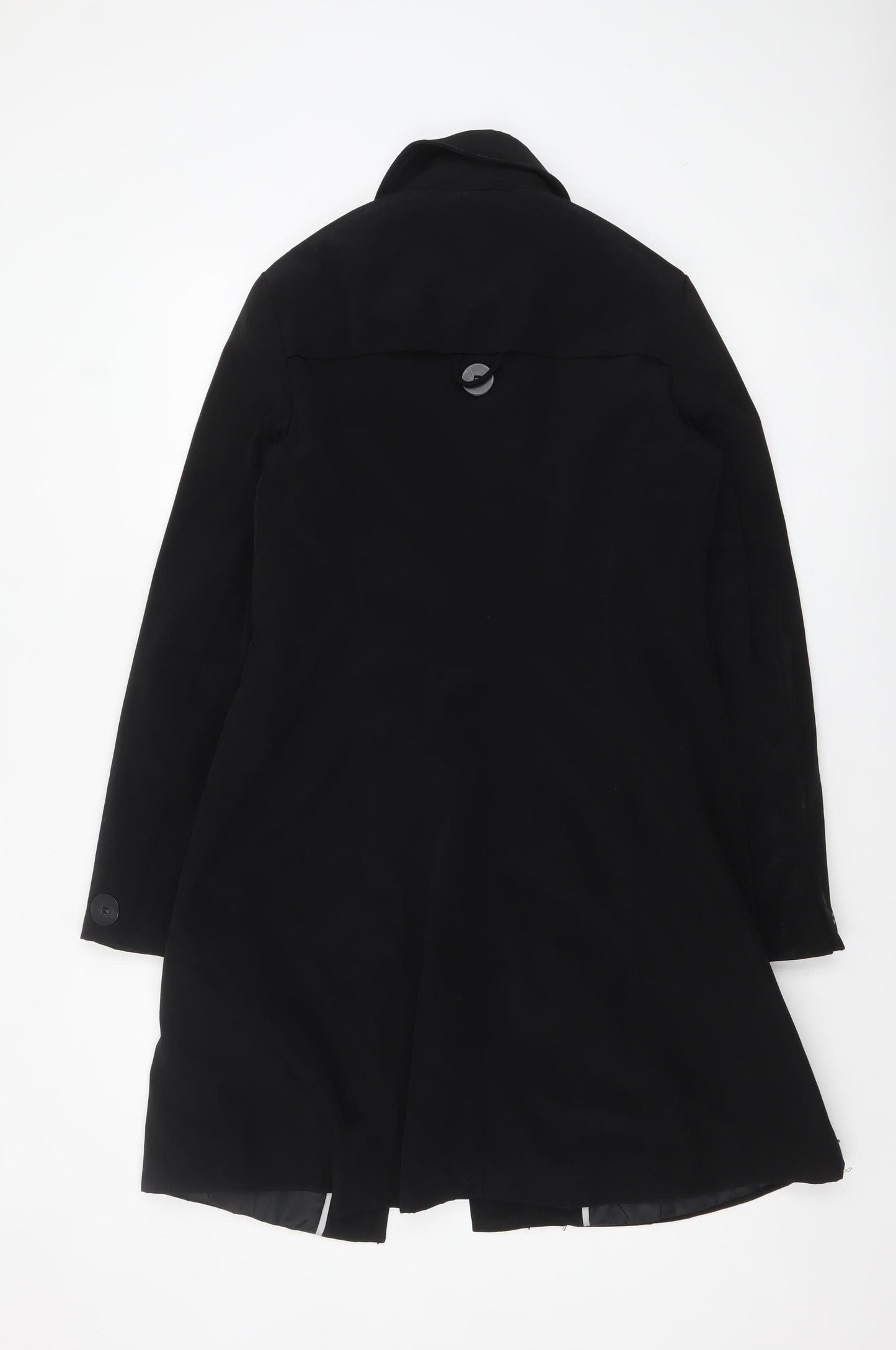 Next Women Black Long Trench Coat Size 10 Classic Buttoned Style