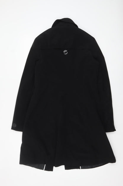 Next Women Black Long Trench Coat Size 10 Classic Buttoned Style