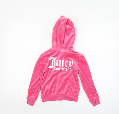 Juicy Couture Girls Pink Velour Full Zip Logo Hoodie 5-6 Years