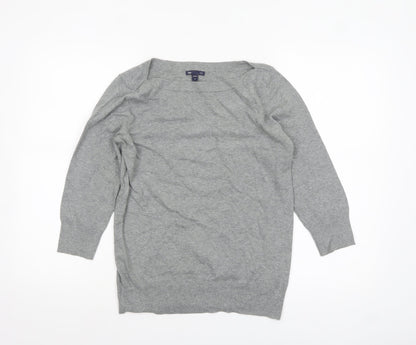 Gap Women Grey Boat Neck Cotton Blend Long Sleeve Pullover Jumper Size M