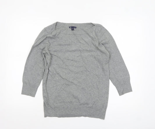 Gap Women Grey Boat Neck Cotton Blend Long Sleeve Pullover Jumper Size M