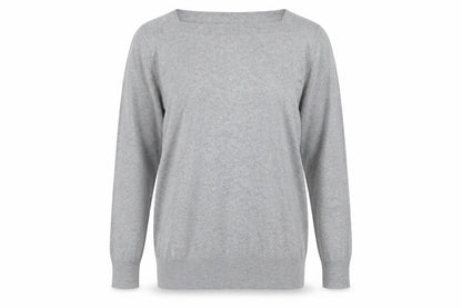 Gap Women Grey Boat Neck Cotton Blend Long Sleeve Pullover Jumper Size M