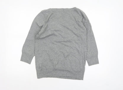 Gap Women Grey Boat Neck Cotton Blend Long Sleeve Pullover Jumper Size M