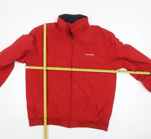 Tommy Hilfiger Men's Red Nylon Bomber Jacket Size L Stand-Up Collar