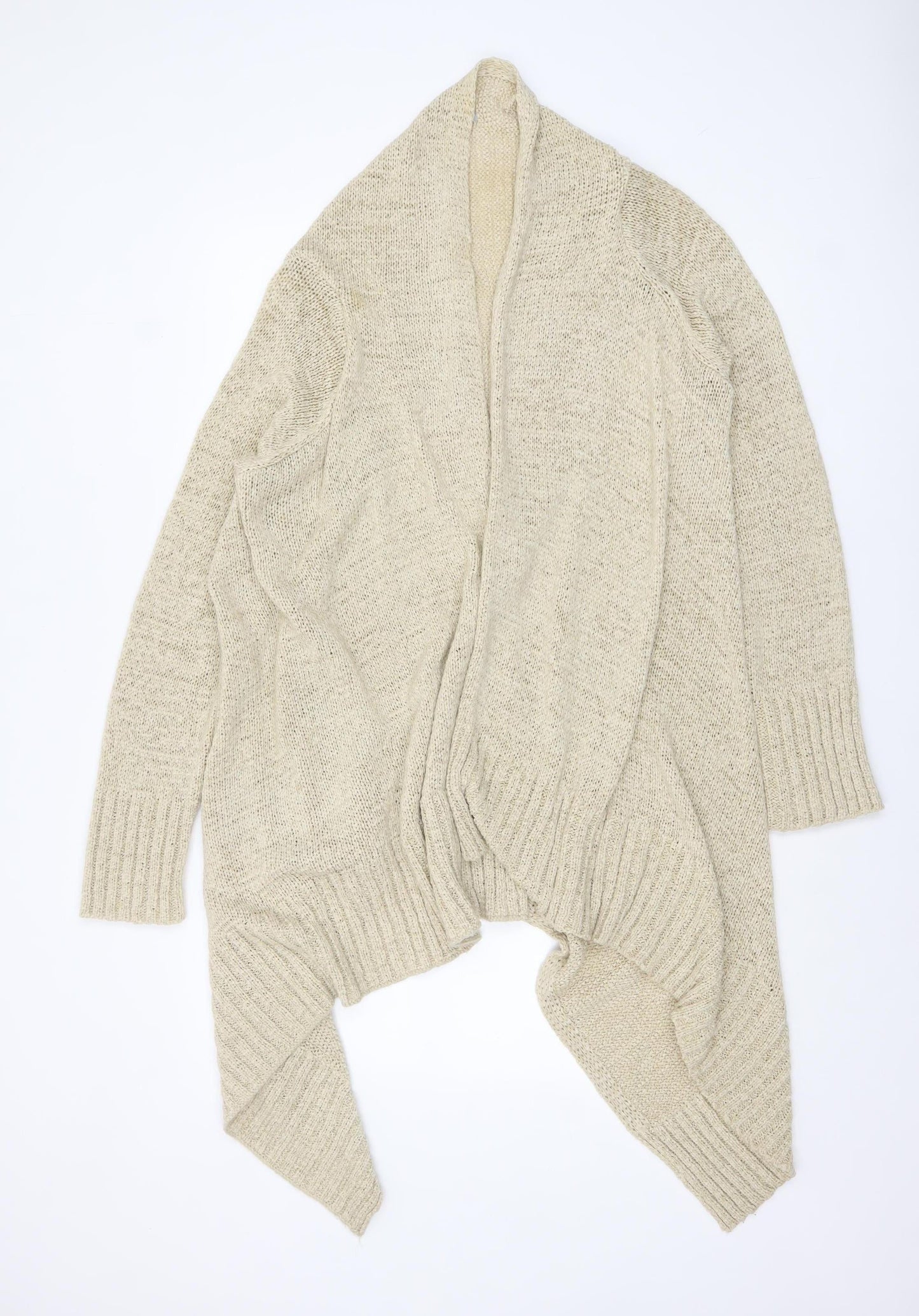 Wallis Women Beige Knit Open Cardigan Size 14 Relaxed Fit