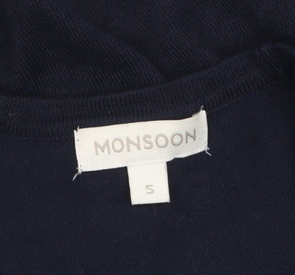 Monsoon Women Blue Small Bell Sleeve Knit Cardigan