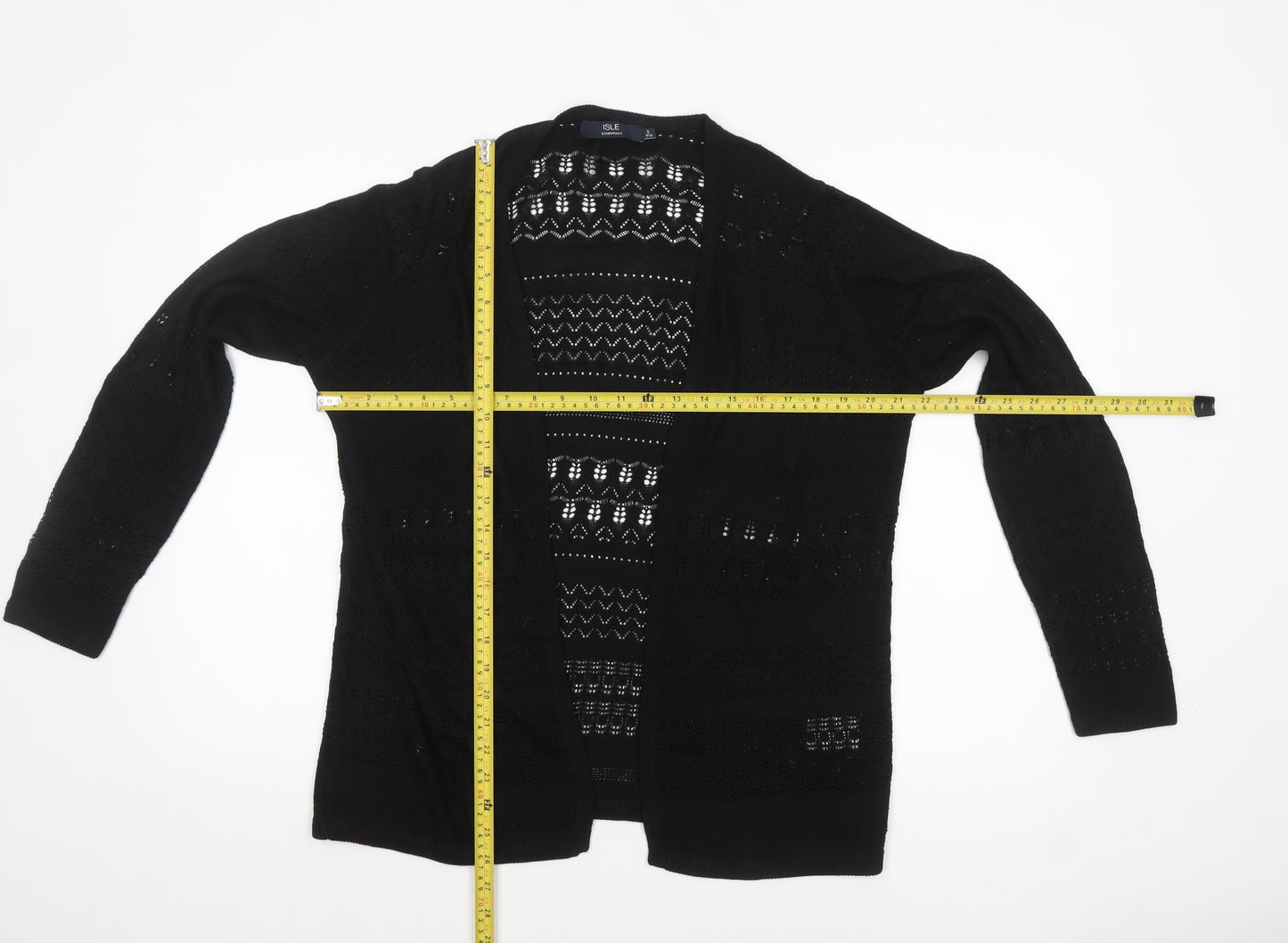 Isle Essentials Women's Black Open-Knit Cardigan Size S 10-12