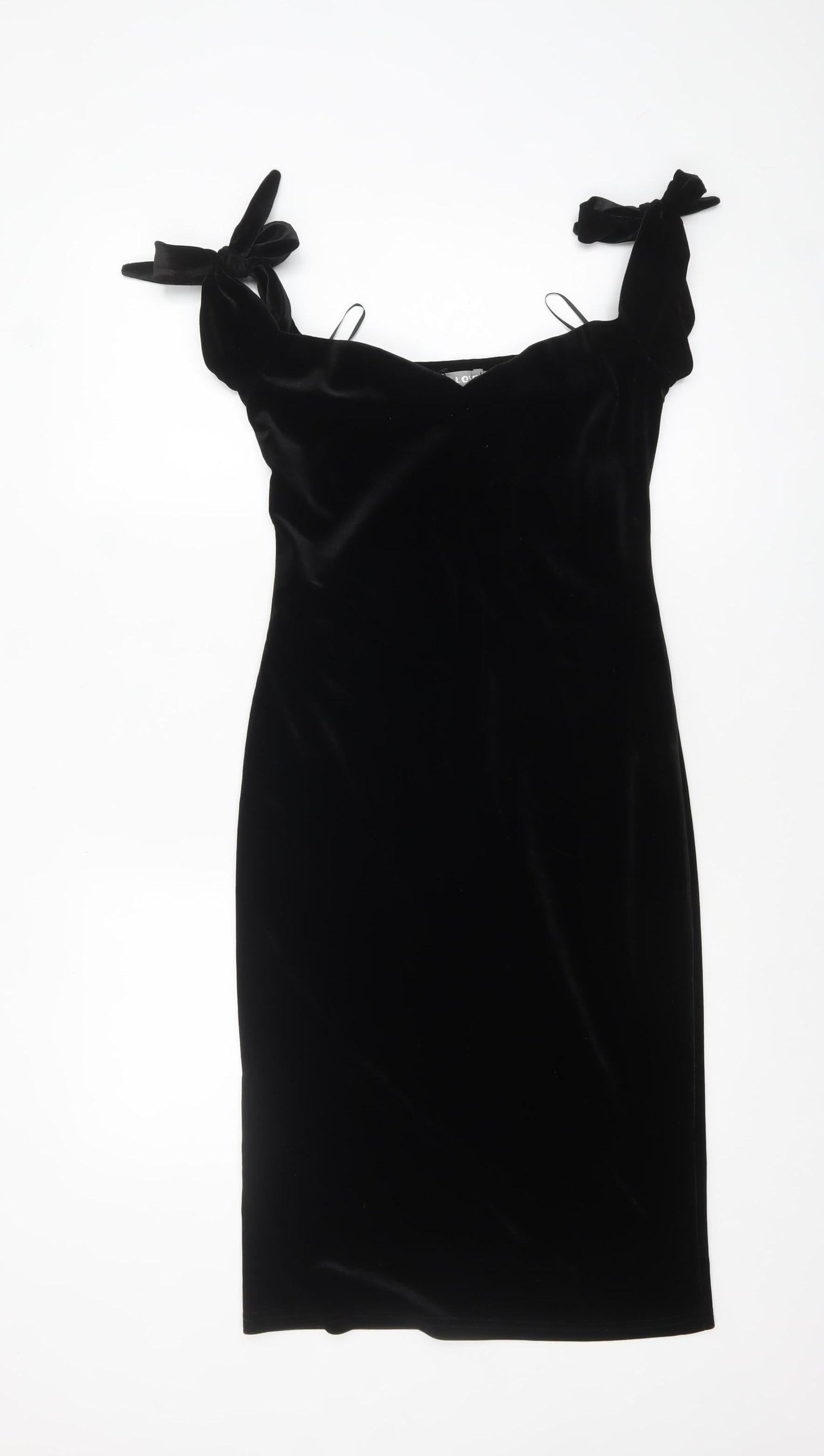 LOVE Women’s Black Velvet Bodycon Bow Strap Dress Size 10