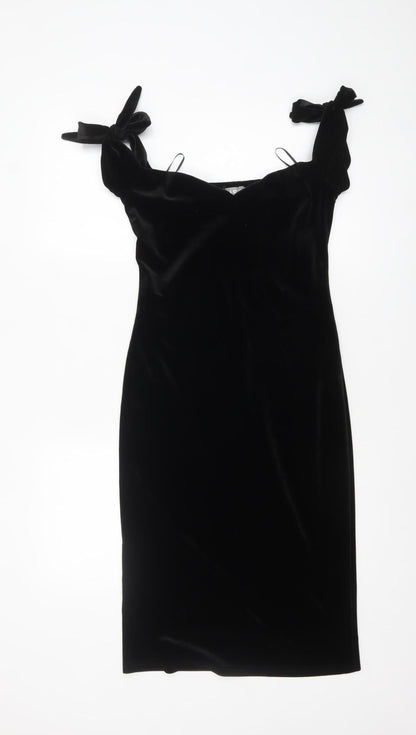 LOVE Women’s Black Velvet Bodycon Bow Strap Dress Size 10