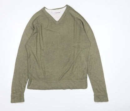 Burton Men’s Green V-Neck Acrylic Pullover Jumper Size L